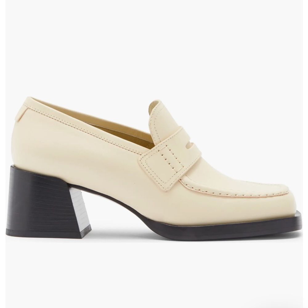 Labucq Ivory Penny Loafers with Black Block Heel